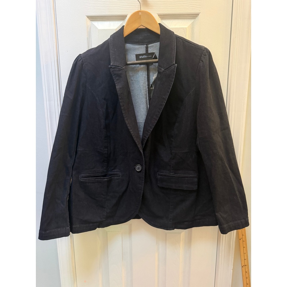 Torrid Studio Denim Button Front Blazer Ozone Dark Wash Women 2X 18-20 NEW